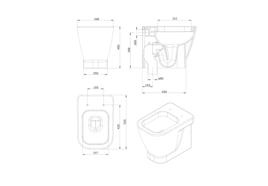 Inodoro cisterna alta empotrada con sistema dual y juego de fijación blanco  Look UNISAN
