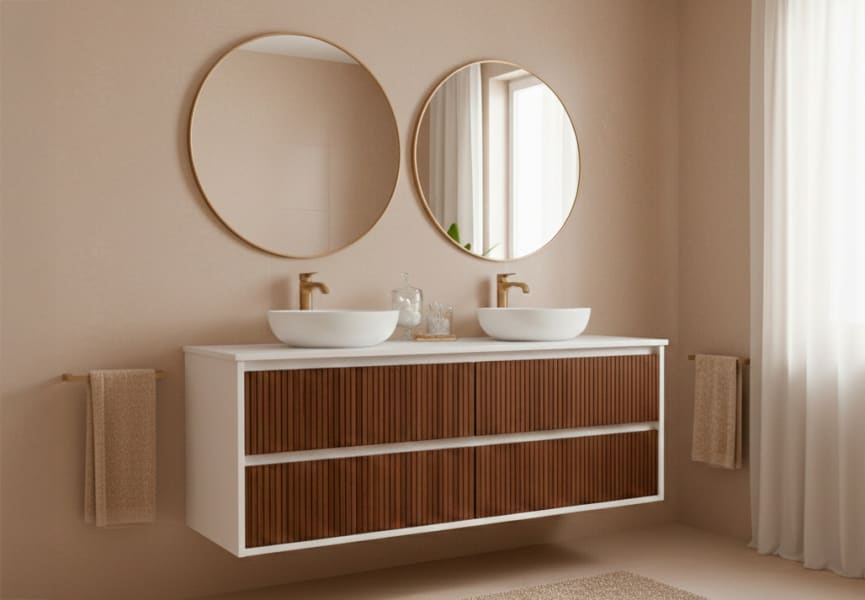 Mueble de baño madera maciza con encimera solid surface Alpes 18 Bruntec principal 0