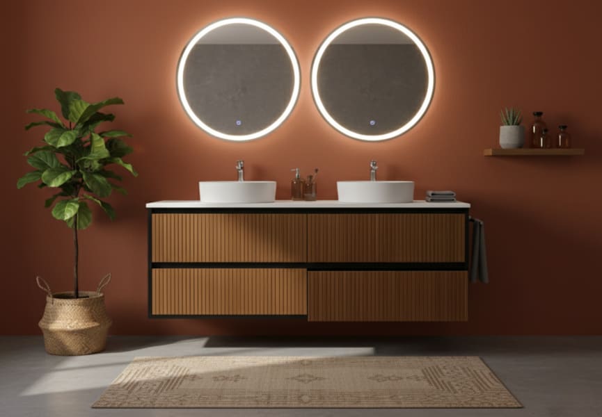 Mueble de baño madera maciza con encimera solid surface Alpes 18 Bruntec principal 2