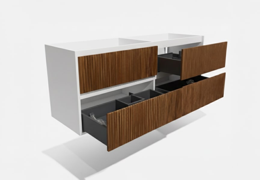 Mueble de baño madera maciza con encimera solid surface Alpes 18 Bruntec detalle 10