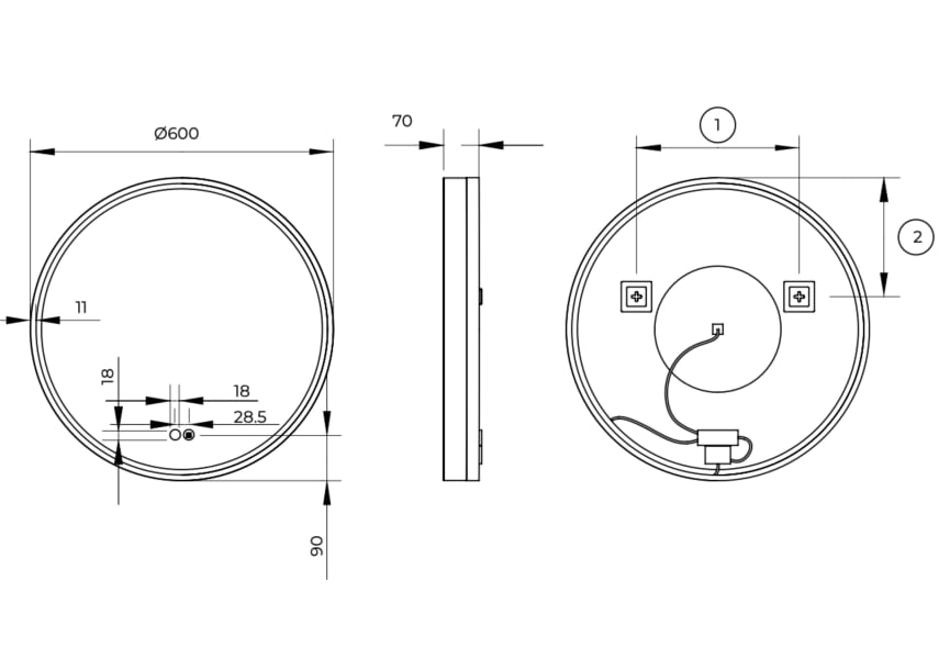 Espejo de baño con luz LED Bolonia Ledimex croquis 5