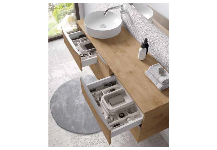 Mueble de baño con encimera de madera Landes Coycama detalle 1