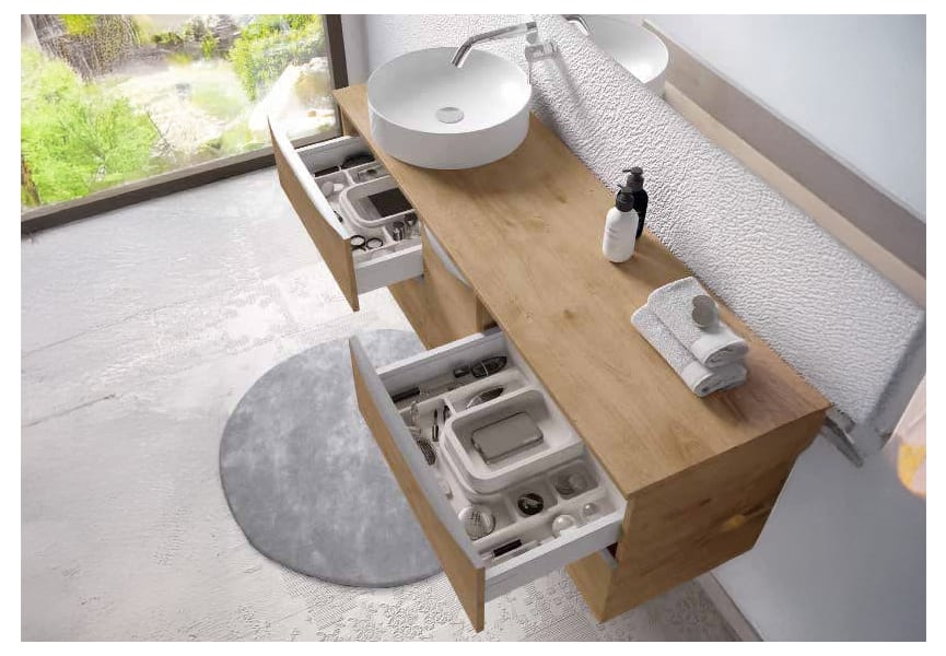 Mueble de baño con encimera de madera Landes Coycama detalle 1