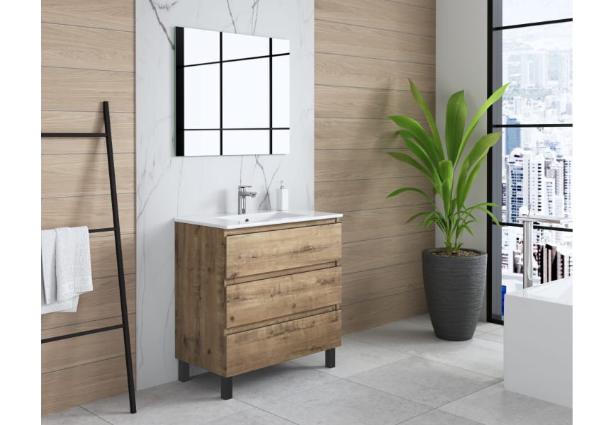 Mueble de baño, color natural oscuro, Ancho 30 x Prof. 30 x Alt. 133 cm,  MIELA