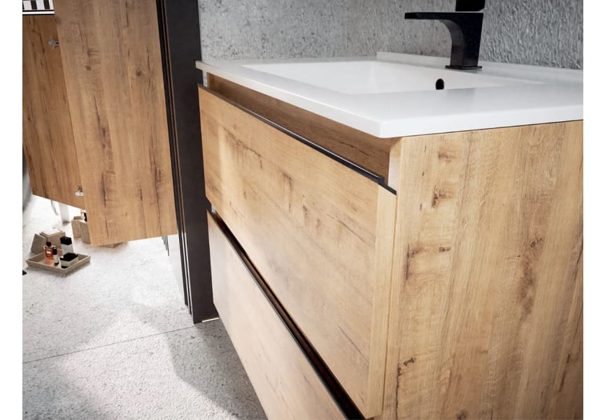 Mueble de baño, color natural oscuro, Ancho 30 x Prof. 30 x Alt. 133 cm,  MIELA