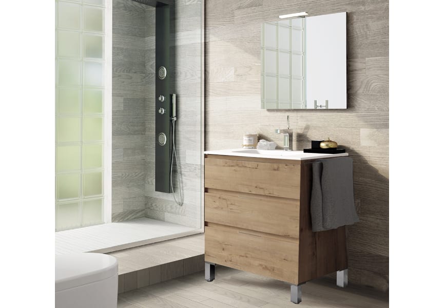 Mueble de baño con Patas y Lavabo de Porcelana con 2 Puertas- 60