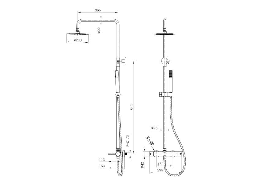 Conjunto de ducha Monza de Imex croquis 13