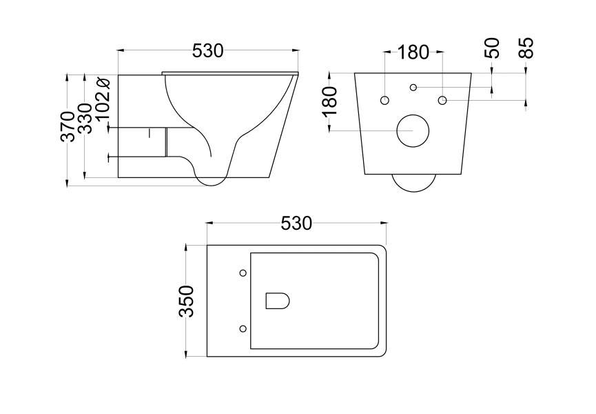 Pack inodoro suspendido + cisterna empotrada Square Bruntec croquis 4