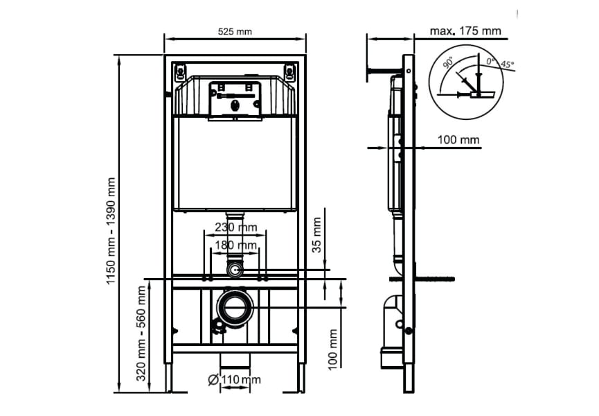 Pack inodoro suspendido + cisterna empotrada Square Bruntec croquis 5