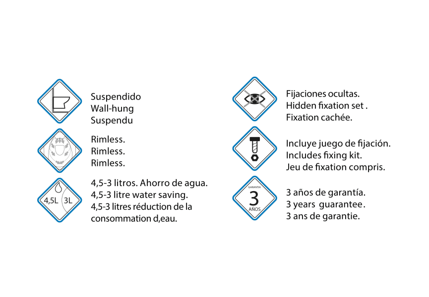 Pack inodoro suspendido + cisterna empotrada Square Bruntec opción 6