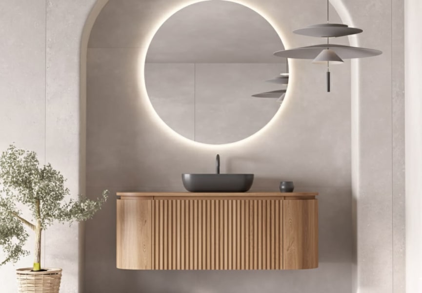 Mueble de baño madera varias medidas, maciza de fresno con encimera de madera Evo Curve Bruntec principal 0