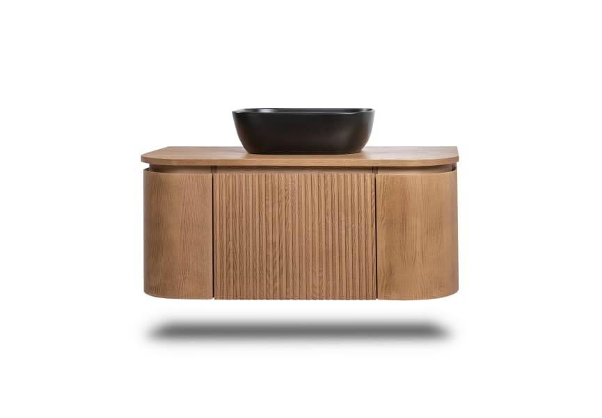 Mueble de baño madera varias medidas, maciza de fresno con encimera de madera Evo Curve Bruntec detalle 2