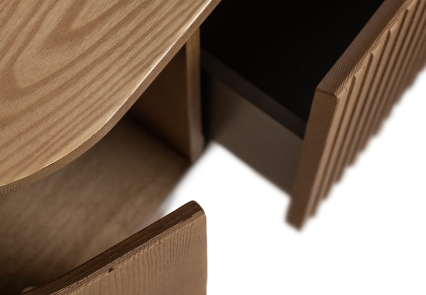 Mueble de baño madera varias medidas, maciza de fresno con encimera de madera Evo Curve Bruntec detalle 3