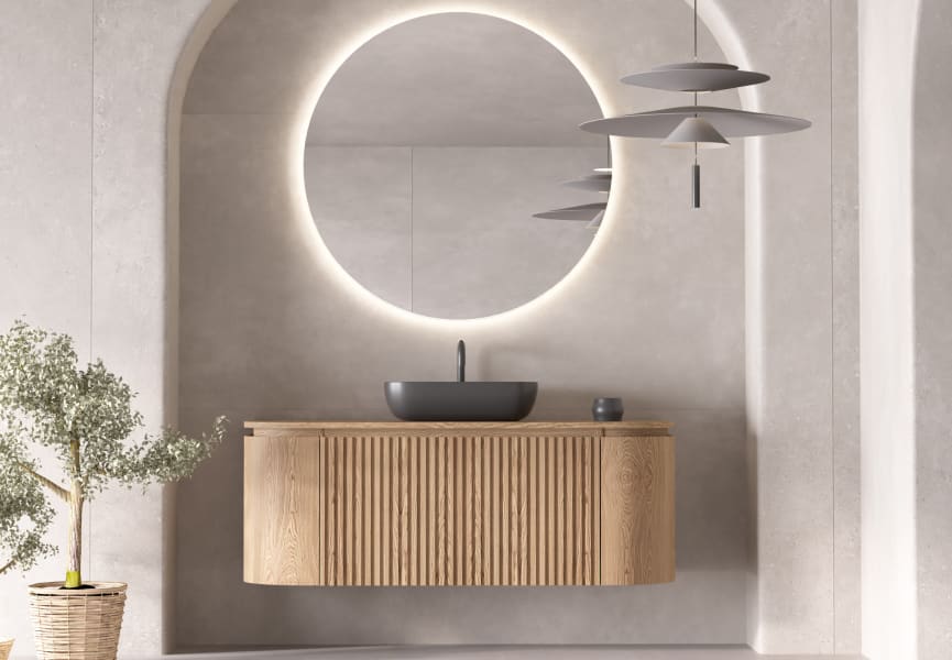 Mueble de baño madera varias medidas, maciza de fresno con encimera de madera Evo Curve Bruntec principal 0