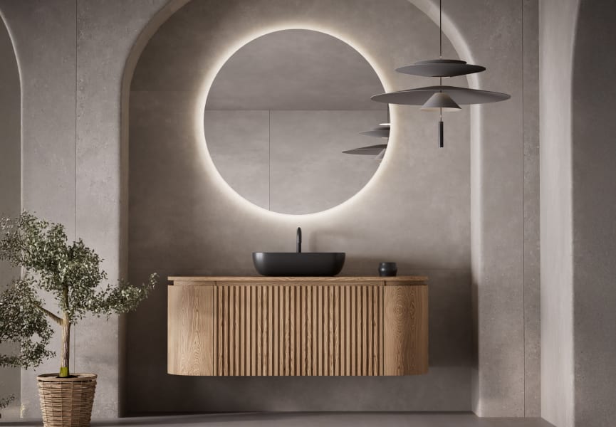 Mueble de baño madera maciza de fresno con encimera de madera Neo Curve Bruntec principal 0