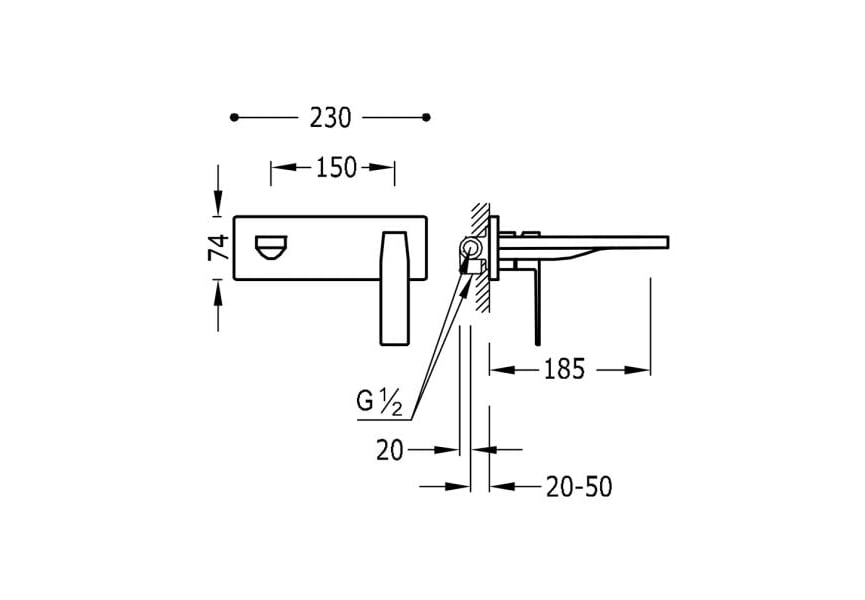 Grifo de lavabo Slim-Tres Tres croquis 1