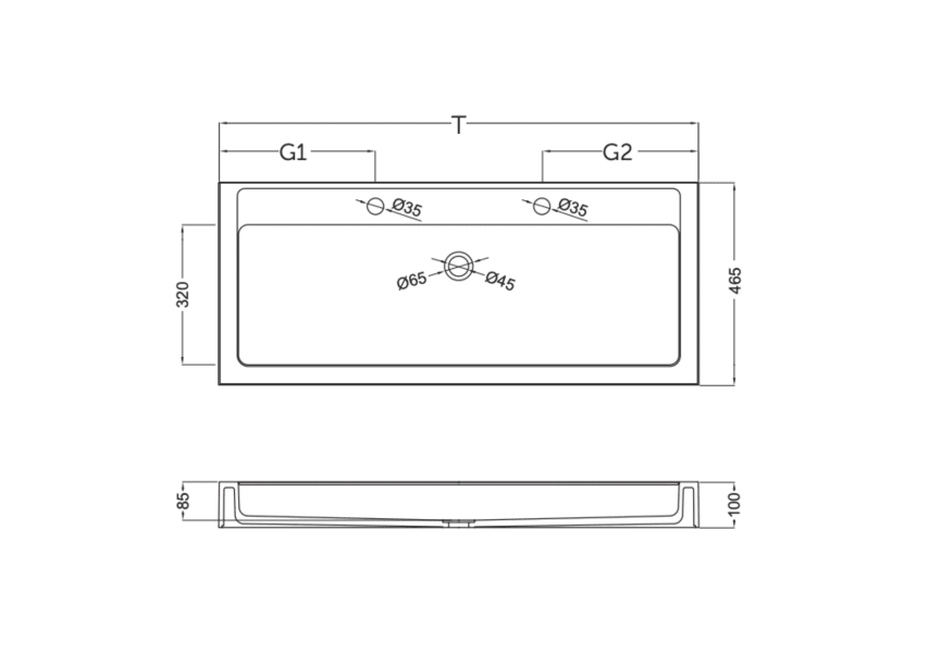 Lavabo encastrado Zafiro Coycama croquis 4