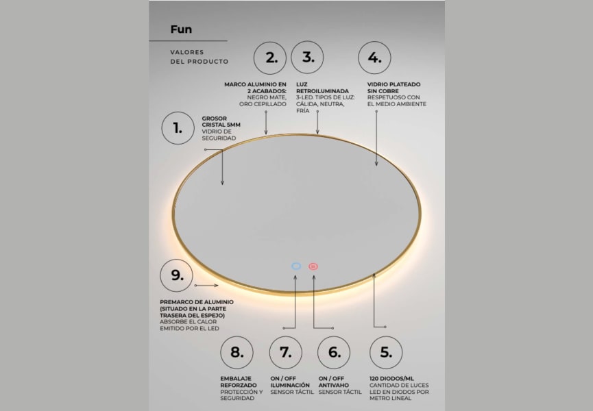 Espejo de baño con luz LED Fun Ledimex detalle 4