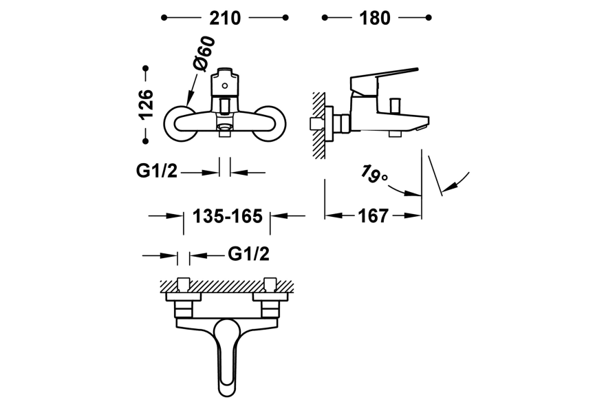 Grifo de bañera Base Tres croquis 1