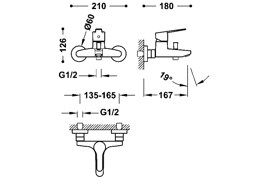 Grifo de bañera Base Tres Croquis 1