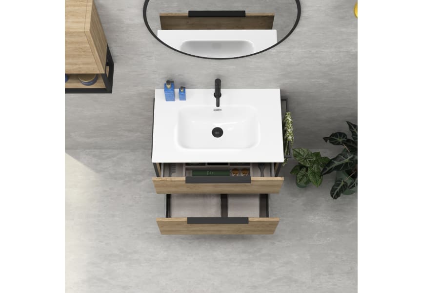 Conjunto mueble de baño fondo reducido 41cm Comet tirador negro Coycama detalle 3