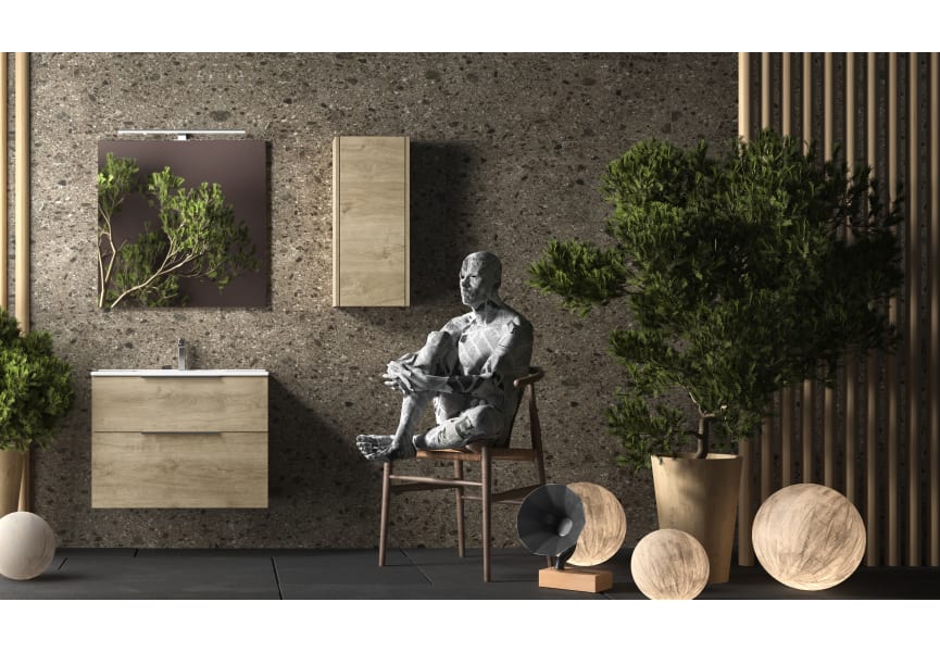 Conjunto mueble de baño fondo reducido 41cm Comet tirador negro Coycama ambiente 6