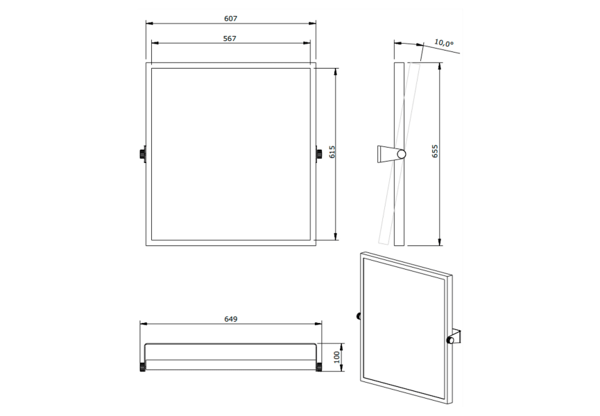 Espejo de baño inclinable ajustable New Wccare PMR de Unisan croquis 1
