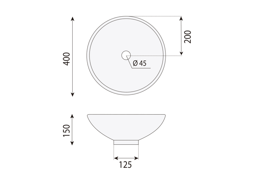 Lavabo sobre encimera Cerdeña Bruntec croquis 1