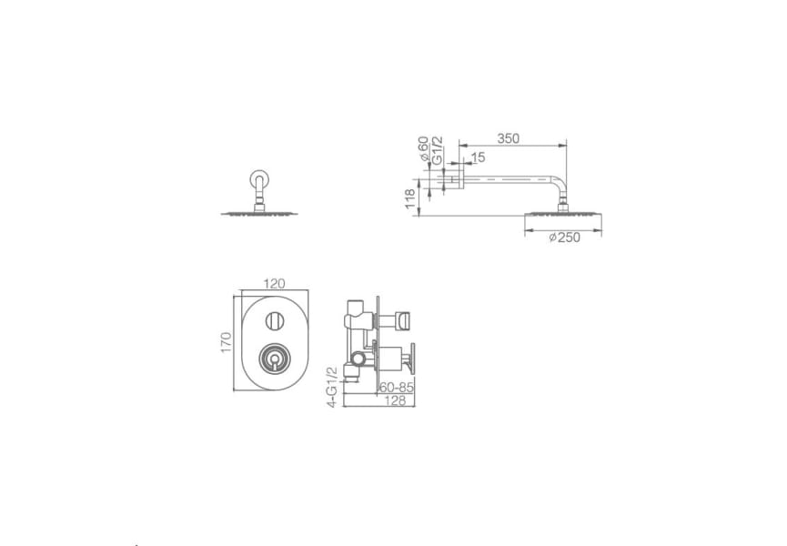 Conjunto de ducha empotrado Olimpo Imex croquis 4