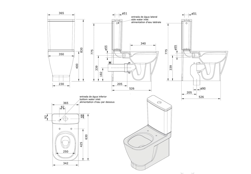 Pack inodoro + bidé compacto Look de Unisan Sanidusa croquis 4