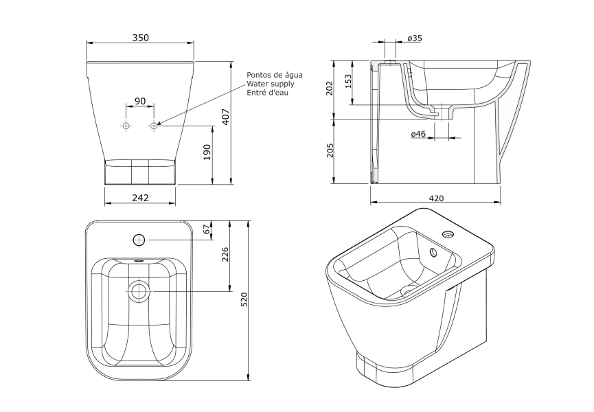 Pack inodoro + bidé compacto Look de Unisan Sanidusa croquis 5