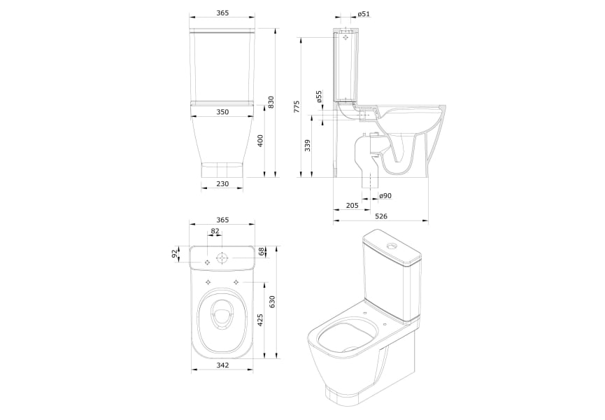 Pack inodoro + bidé compacto Look de Unisan Sanidusa croquis 9