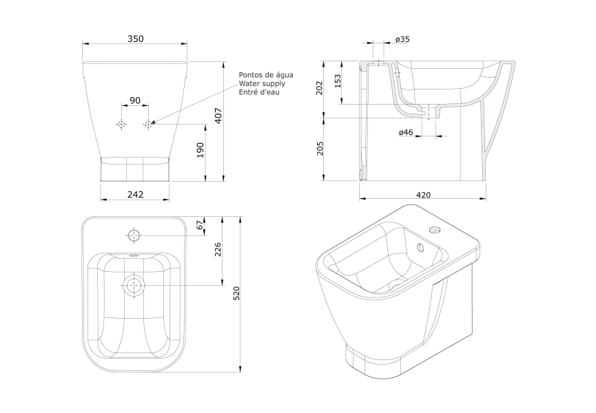 Pack inodoro + bidé compacto Look de Unisan Sanidusa croquis 10