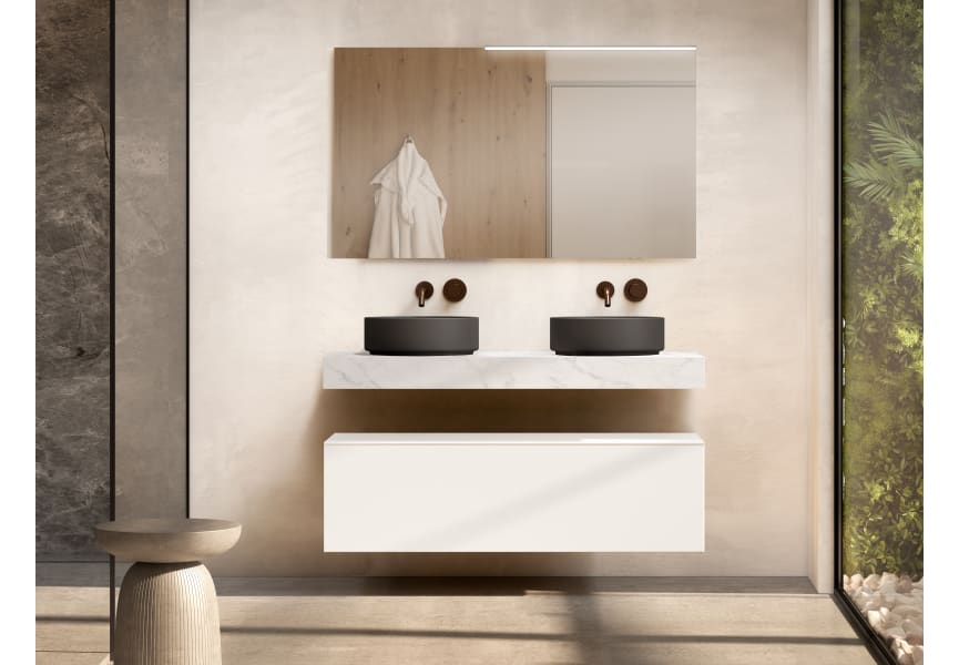 Mueble de baño con encimera de madera 10 cm de altura en color Cala con cajonera Nomad Visobath principal 4