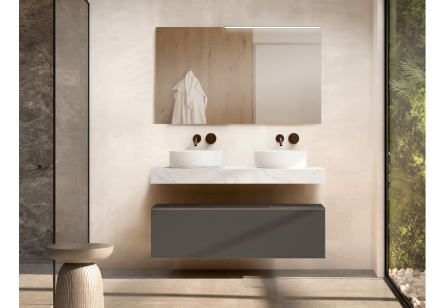 Mueble de baño con encimera de madera 10 cm de altura en color Cala con cajonera Nomad Visobath principal 0