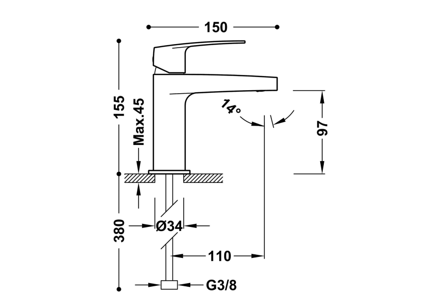 Grifo de lavabo Flat Tres croquis 2