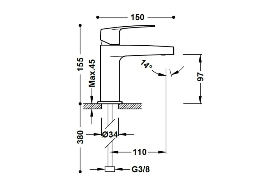 Grifo de lavabo Flat Tres croquis 2