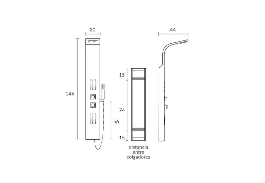 Columna de ducha hidromasaje Ensa Sagobar croquis 1