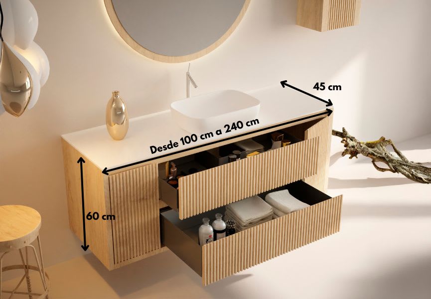 Mueble de baño madera maciza con encimera de solid surface Alpes 13 Bruntec croquis 5