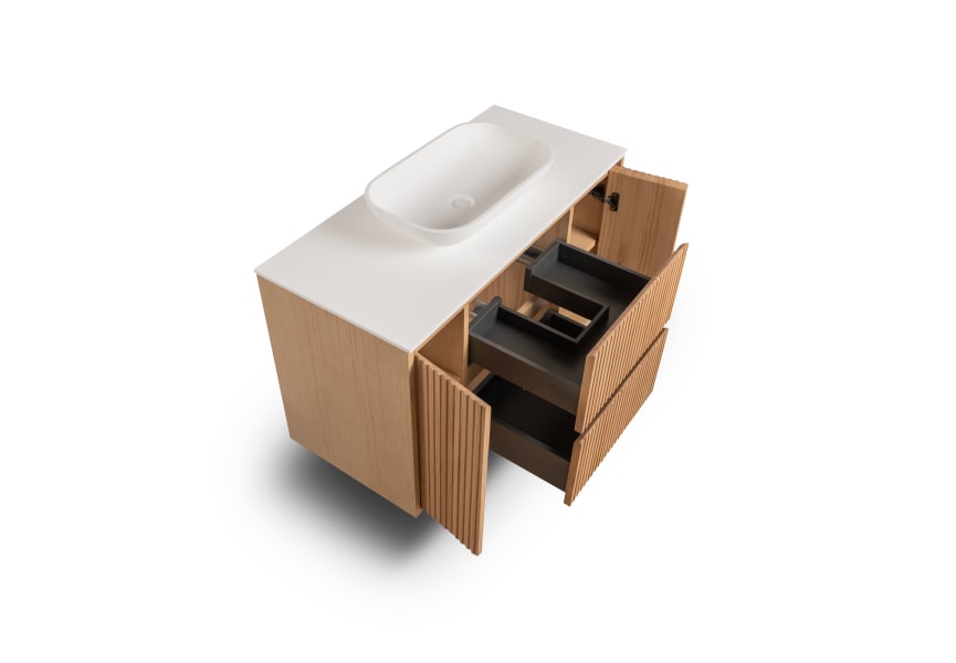 Mueble de baño madera maciza con encimera de solid surface Alpes 13 Bruntec detalle 4