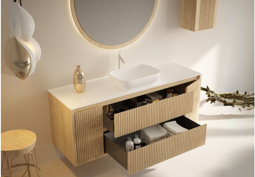 Mueble de baño con encimera de solid surface Alpes 13 Bruntec detalle 2