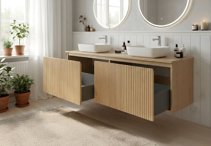 Mueble de baño madera maciza con encimera de madera Alpes 4 Bruntec detalle 3