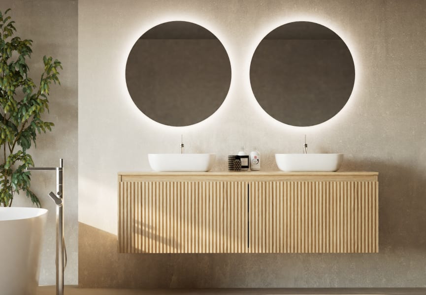 Mueble de baño madera maciza con encimera de madera Alpes 4 Bruntec principal 1