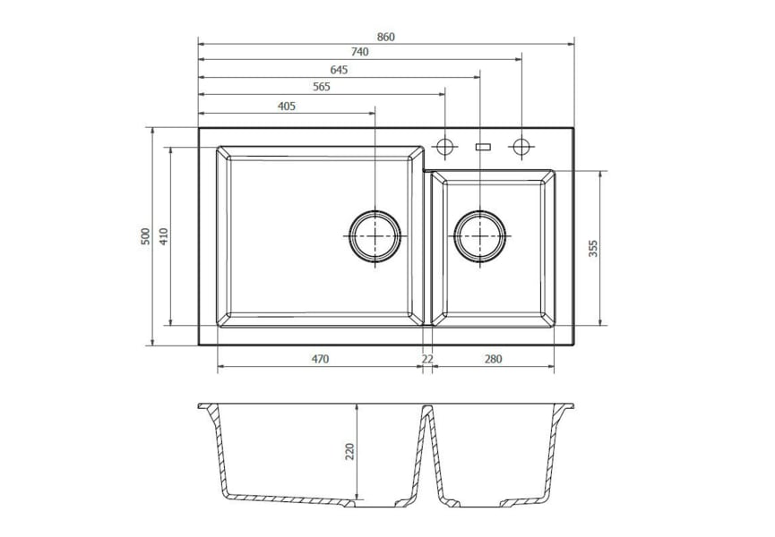 Fregadero de cocina Amsterdam 25 Solfless croquis 4