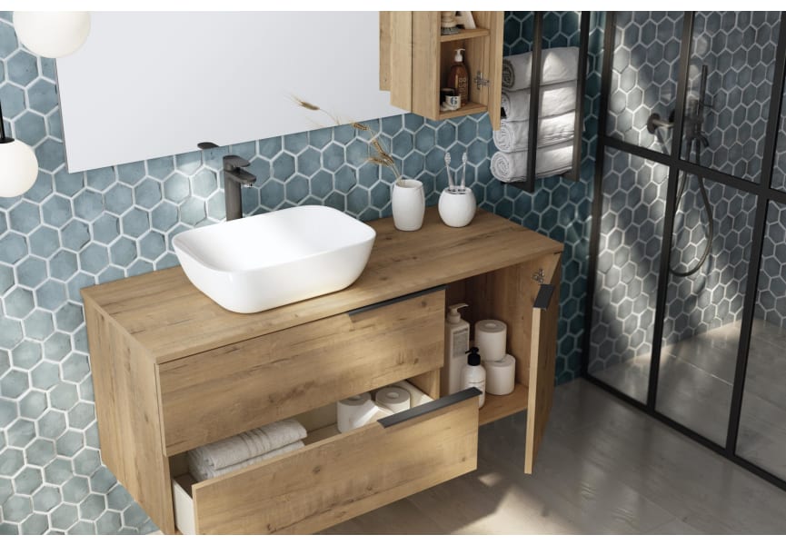 Mueble de baño con encimera de madera Coban Bruntec detalle 4