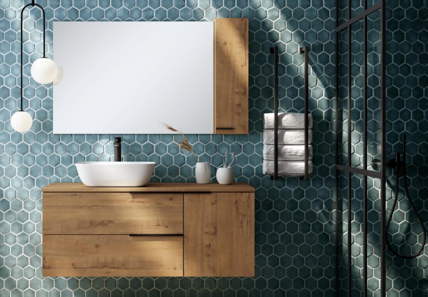 Mueble de baño con encimera de madera Coban Bruntec principal 1