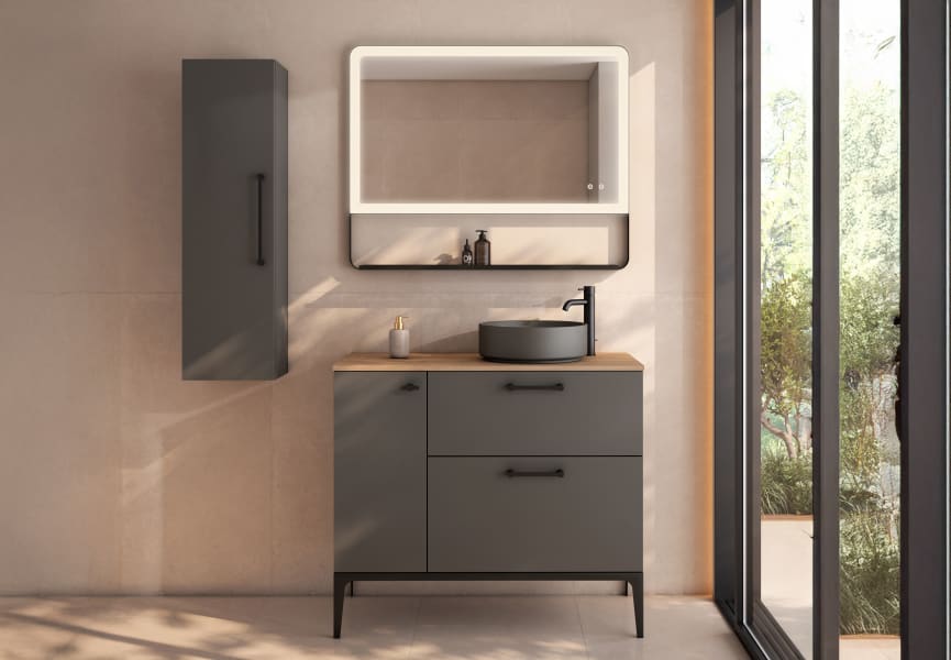Mueble de baño con banquillo, encimera de madera Verso VisoBath principal 0