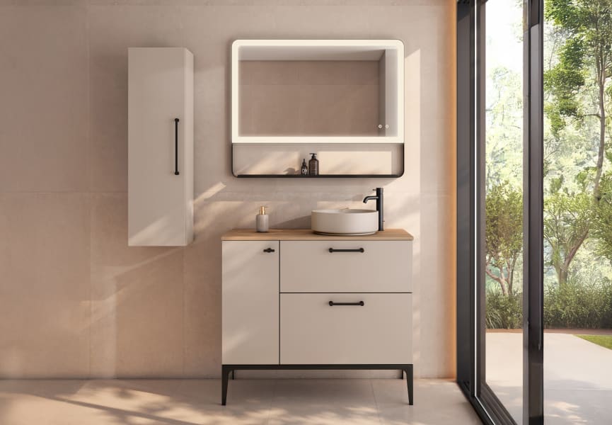 Mueble de baño con banquillo, encimera de madera Verso VisoBath principal 6