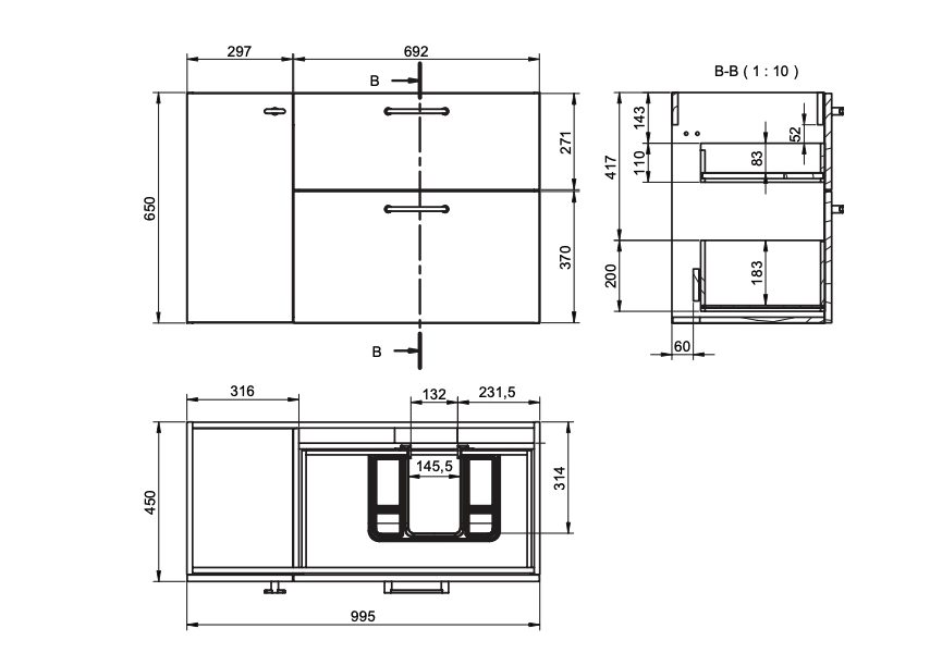 Mueble de baño con banquillo, encimera de madera Verso VisoBath croquis 14