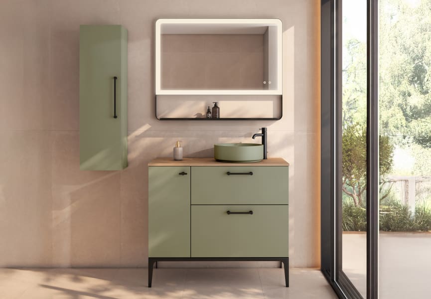 Mueble de baño con banquillo, encimera de madera Verso VisoBath principal 4